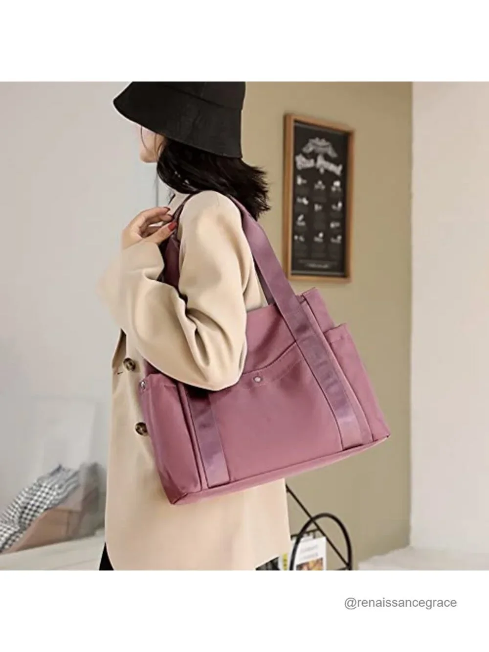 Women's Nylon Tote Shoulder Bag Multi-Pocket Shopper Handbag Large Capacity